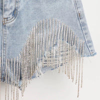 Summer Ripped Jeans Short Femme High Waist Diamond Tassel Y2k Casual Bottoms For Ladies Denim Shorts Women Clothing Fashion