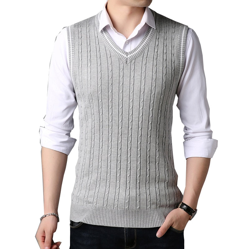 BROWON Men Clothes 2023 Autumn Winter New Classic Slim Sweaters V-neck Sleeveless Sweater Mens Knitwear Sweater Vest for Men