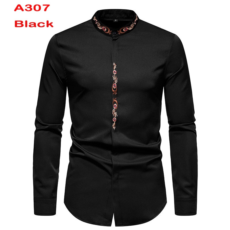 Chemise à col Mandarin pour homme, tenue décontractée à manches longues et boutons avec poche, de marque, 2XL, 2022