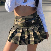 TARUXY Camouflage Olive Green Mini Skirts For Women High Waist Printed Military Pleated Skirt Streetwear Female Hot Y2k Buttom