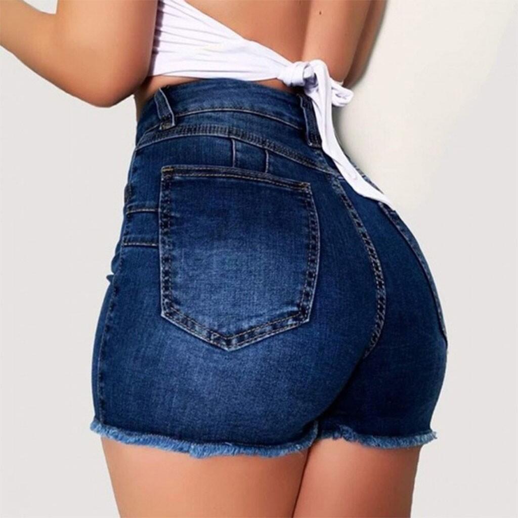 Sexy 2022 Summer New Grey Blue High Waist Ripped Denim Shorts