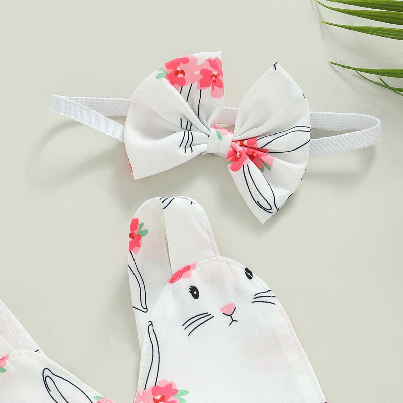2022-12-01 Lioraitiin 0-18M Easter Infant Girls Dress Rabbit Print Halter Neck Sleeveless Lace Skirt
