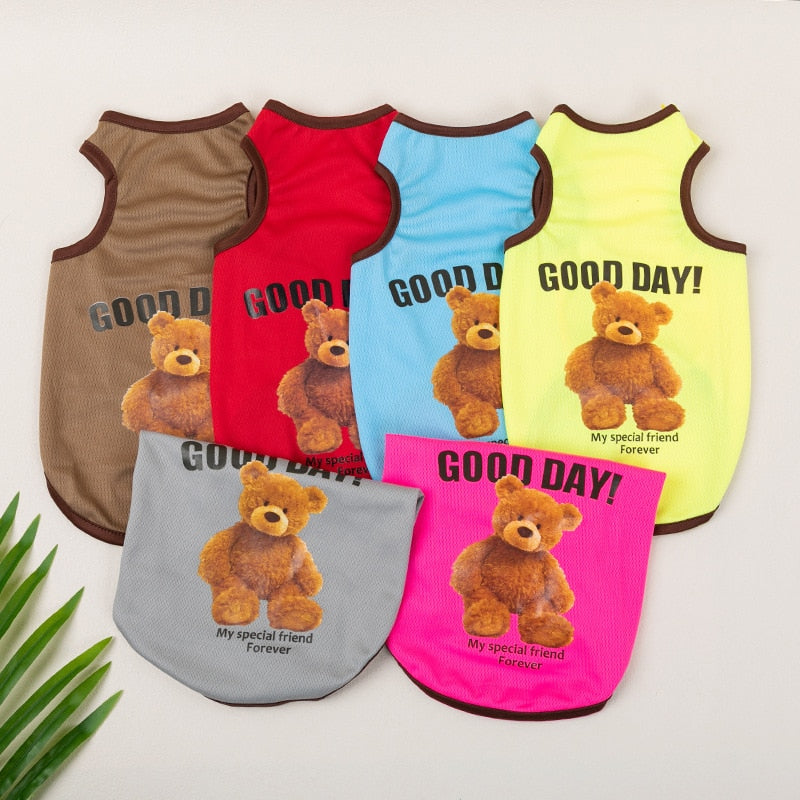 Spring Summer Dog Vest Thin Breathable Puppy Clothes Cute Bear Printed Cat T-shirt Sleeveless Chihuahua Pullover Pet Supplies