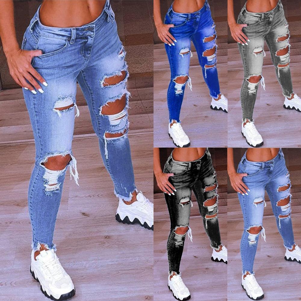 2022 Spring New Women&#39;s Low Waist Ripped Jeans