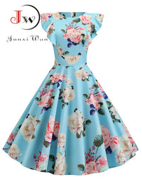 Women Summer Dress Retro 50s 60s Robe Femme Rockabilly Pinup Party Vestidos Casual Elegant Floral Office Dress