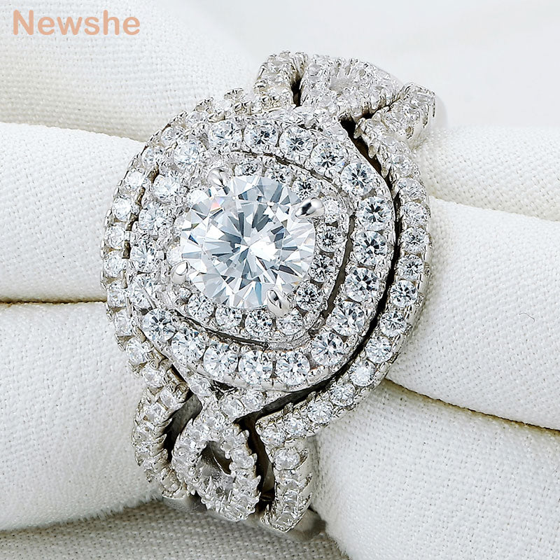 Newshe 3Pcs Classic Wedding Rings Set for Women 925 Sterling Silver Bridal Engagement Ring Simulated Diamond CZ Luxury Jewelry