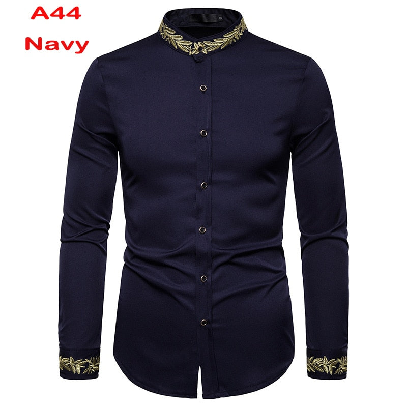 Chemise à col Mandarin pour homme, tenue décontractée à manches longues et boutons avec poche, de marque, 2XL, 2022