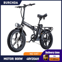 BURCHDA R8PRO 2023 800W Foldable Electric Bicycle 48V20AH Lithium Battery 4.0 Fat Tire 20Inch Men's and Women's Snow Ebike Motor