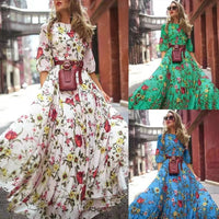 High Quality 2022 Autumn Fashion Women's Cloth Crow's Feet Floor Length Dress Lady's Flower Skirt Urban Casual Slimming Dresses