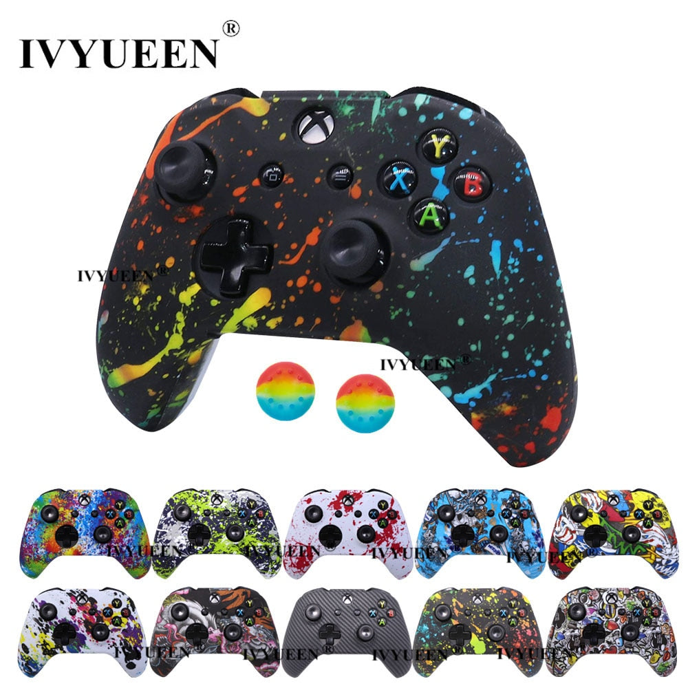 IVYUEEN Silicone Protective Skin Case for XBox One X S Controller Protector Water Transfer Printing Camouflage Cover Grips Caps