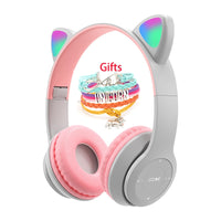 Wireless Headphones Cat Ear with Mic Blue-tooth Glow Light Stereo Bass Helmets Children Gamer Girl Gifts PC Phone Gaming Headset