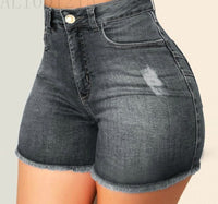 Sexy 2022 Summer New Grey Blue High Waist Ripped Denim Shorts