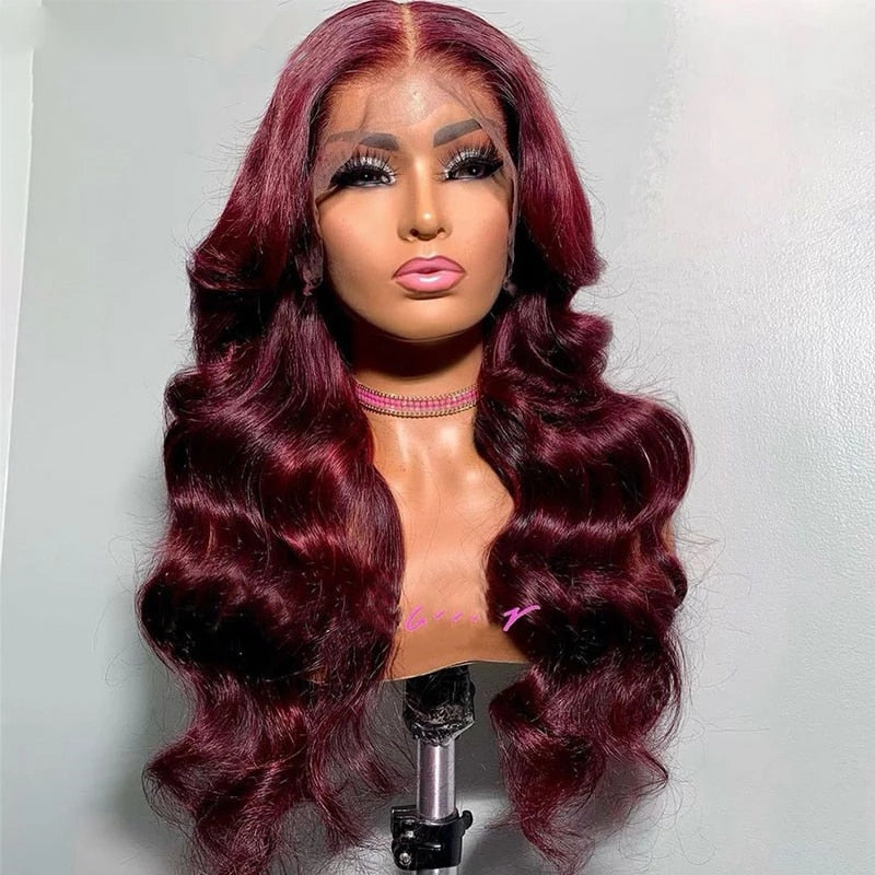 99J Burgundy Red Wig Synthetic Lace Wigs For Women Body Wave Glueless Pre Plucked Hairline Wig With Baby Hair Women Wigs