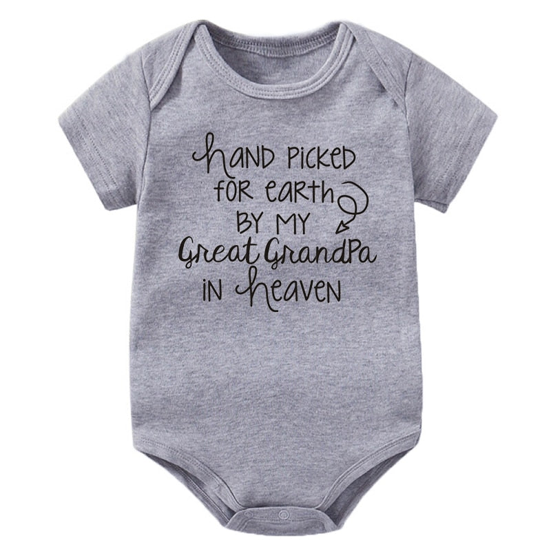 Hand Picked For Earth By My Great Grandpa In Heaven Printed Newborn Baby Bodysuit Cotton Body Baby Girl Boy Romper Clothes