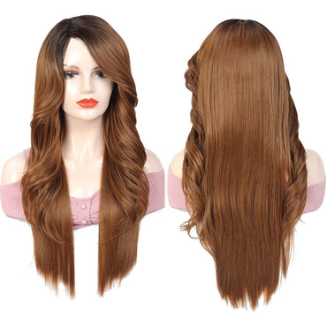 Synthetic Wigs For Black Women Long Wavy Side Part Hair Wig With Bangs Ombre Brown Color Natural Soft Cosplay Hairstyle X-TRESS