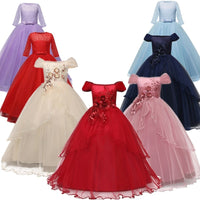 Summer Long Dresses For Girls Floral Beauty Pageant Princess Dress Wedding Party Children Bridesmaids Costume Tutu Dress 6-14Y