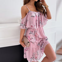 Sexy 2022 Summer Woman Sexy Spaghetti Strap Off Shoulder Floral Print Elegant Dress