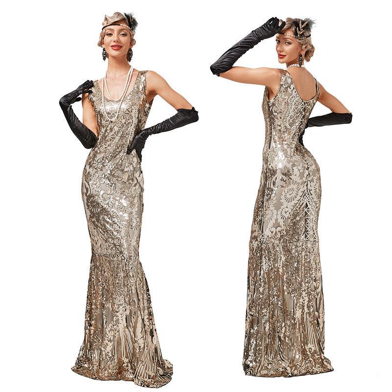 Women Mermaid 30s 1920s Flapper Gatsby Gown Cocktail Dress Party Long Wedding Evening Formal Dress Angel-Fashion Wear Gowns