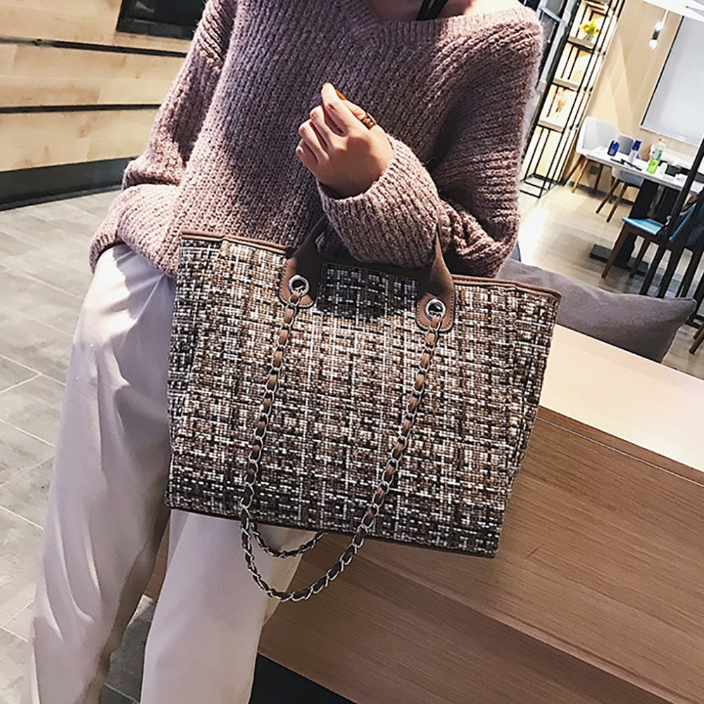 Summer Large Capacity Women Chain Bag Handbags For Female Fashion Shoulder Luxury Designer Tote Ladies Hand Bags Canvas