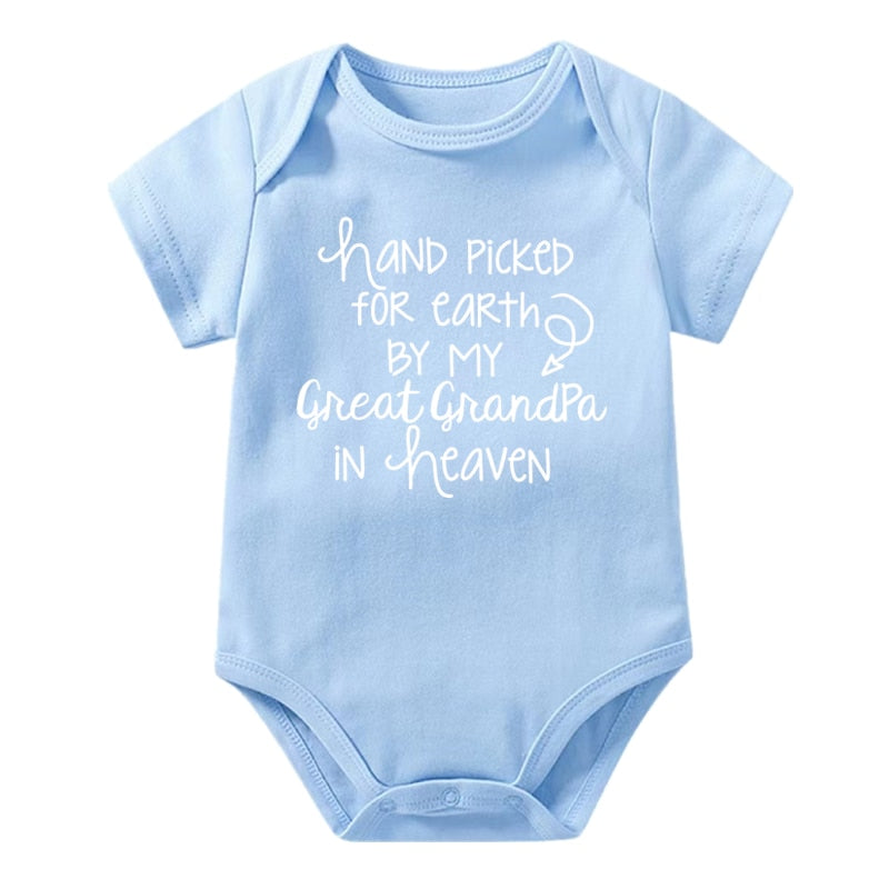 Hand Picked For Earth By My Great Grandpa In Heaven Printed Newborn Baby Bodysuit Cotton Body Baby Girl Boy Romper Clothes