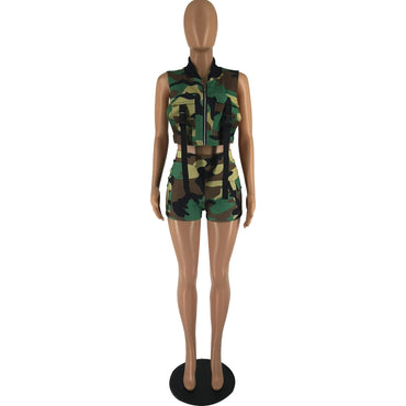 Summer Camouflage Print Short Tracksuit Women Sexy Sleeveless Vest Crop Top + Shorts Skinny Club Party Two Piece Set Casual