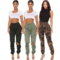 Camouflage Cargo Jeans Women 2023 Summer Hollow Out Ripped High Waist Black Stretch Jeans Woman Casual Big Pocket Denim Trouser