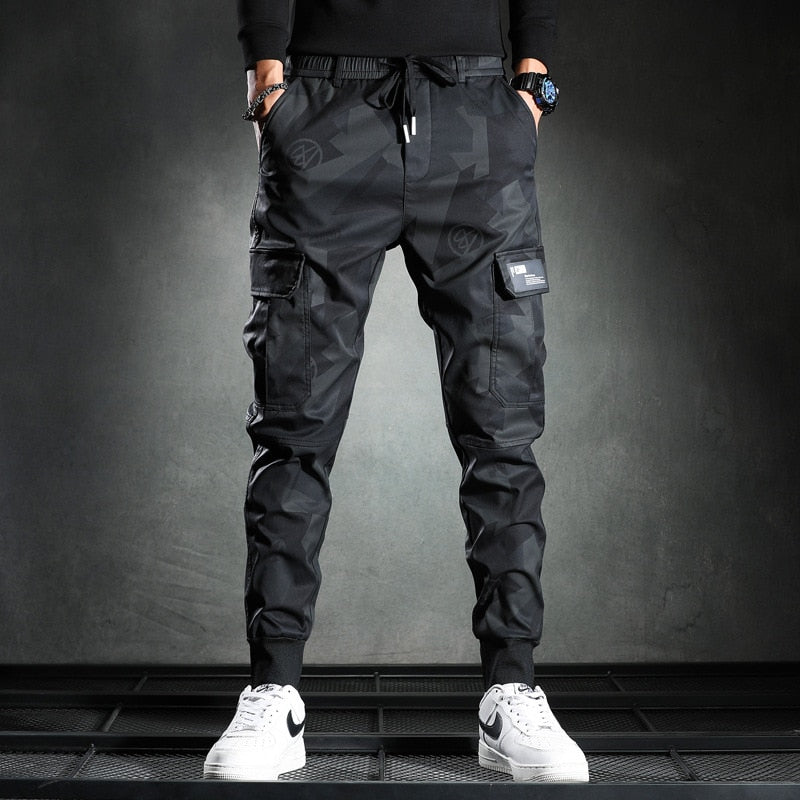 Sweatpants Men Camouflage Elasticity Military Cargo Pants Drawstring Multi Pockets Bottoms Casual Jogger Trousers