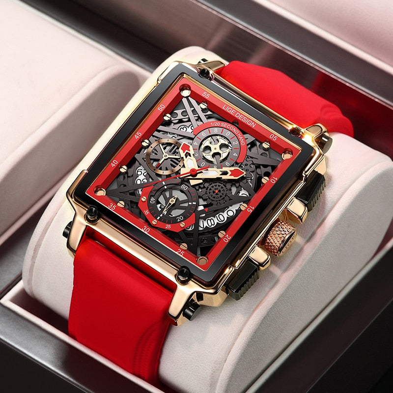 2022 New LIGE Men Watches Top Brand Luxury Hollow Square Sport Watch For Men