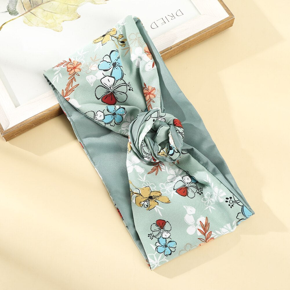 Levao Flower Printing Bandana Wire Headband Knotted Fashion Scarf Hairbands Hair Accessories for Women 2022 New Headwear