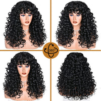 Black Curly Wig With Bangs Long Curly Afro Wigs for Women Synthetic Fiber Glueless Hair