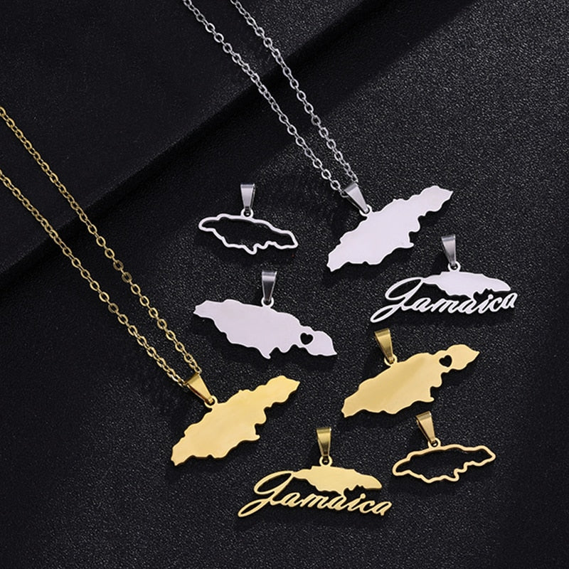 Fashion Jamaica Map Pendant Necklace for Women Men Gold Color Jamaicans Party Engagement Annivers Stainless Steel Jewelry Gifts