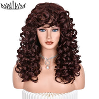 Black Curly Wig With Bangs Long Curly Afro Wigs for Women Synthetic Fiber Glueless Hair