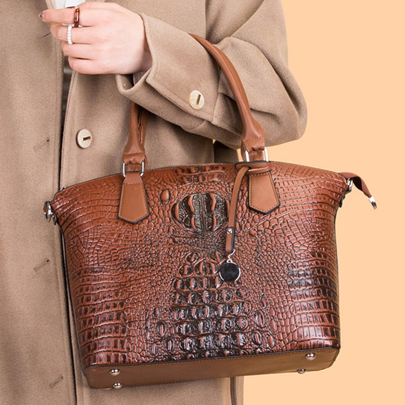 Large Capacity Crocodile Pattern Handbags Luxury Brand Women Handbags Designer Tote Bag Vintage Ladies Shoulder Messenger Bags