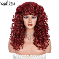 Black Curly Wig With Bangs Long Curly Afro Wigs for Women Synthetic Fiber Glueless Hair