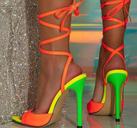 Sexy Thin High Heels Female Ankle Lace Up Summer Sandals Woman Rainbow Color Shoes