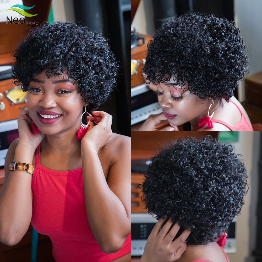 Pixie Cut Jerry Curly Short Afro Human Hair Wig Curly Natural Hair Human Hair Wigs For Black Women Invisible Curly Bob Wig