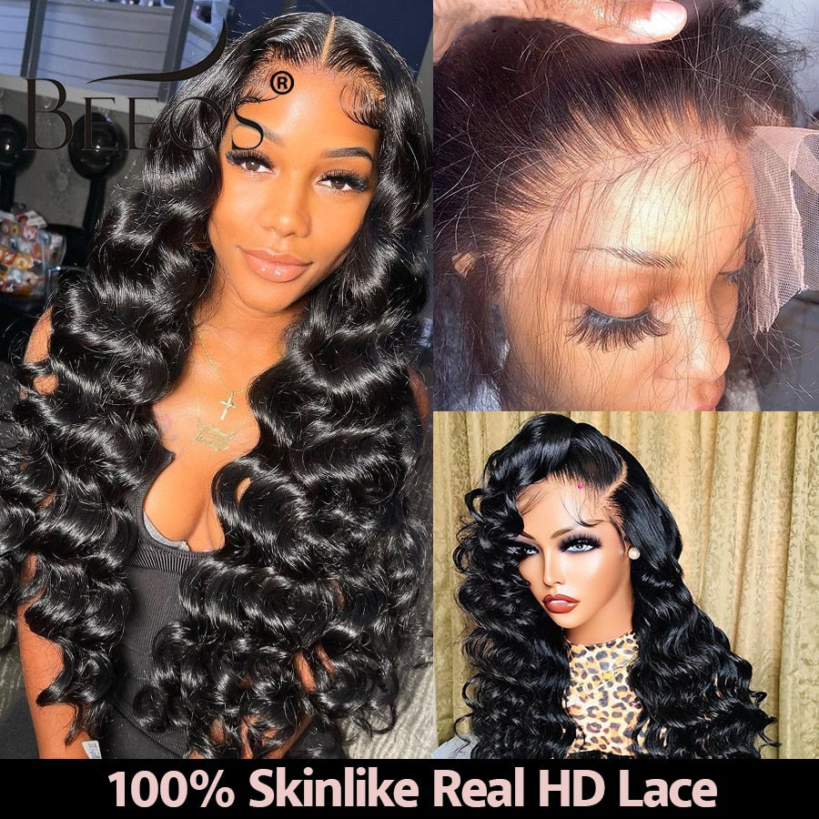 Beeos 180% 13*6 Transparent Skinlike Real HD Lace Frontal Wig Human Hair Loose Wave Closure Human Hair Wig Brazilian Remy Hair