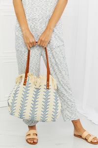 Fame Day Dreamer Weaved Fringe Tote Bag in Blue