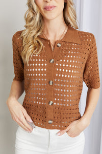 Gilli Button-Up Short Sleeve Openwork Cardigan