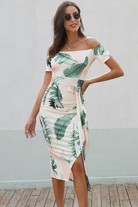 Printed Off-Shoulder Split Dress