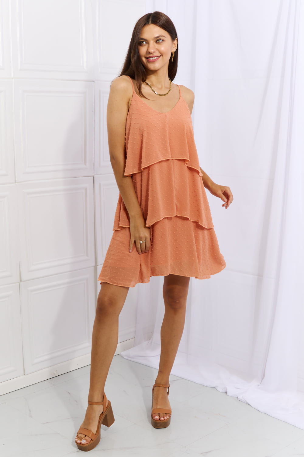 Culture Code By The River Full Size Cascade Ruffle Style Cami Dress in Sherbet