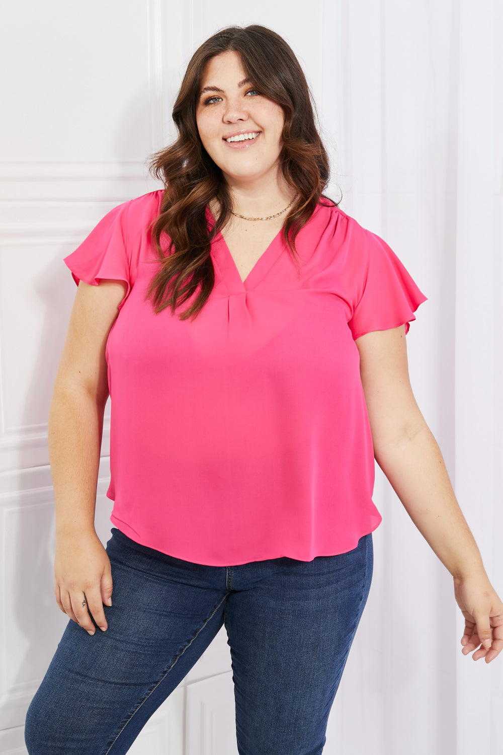 Sew In Love Just For You Full Size Short Ruffled Sleeve Length Top in Hot Pink