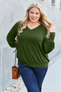 Basic Bae Full Size V-Neck Lantern Sleeve Blouse