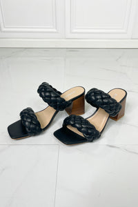 SODA Interwoven Ideas Braided Strap Block Heel Slide Sandal in Black