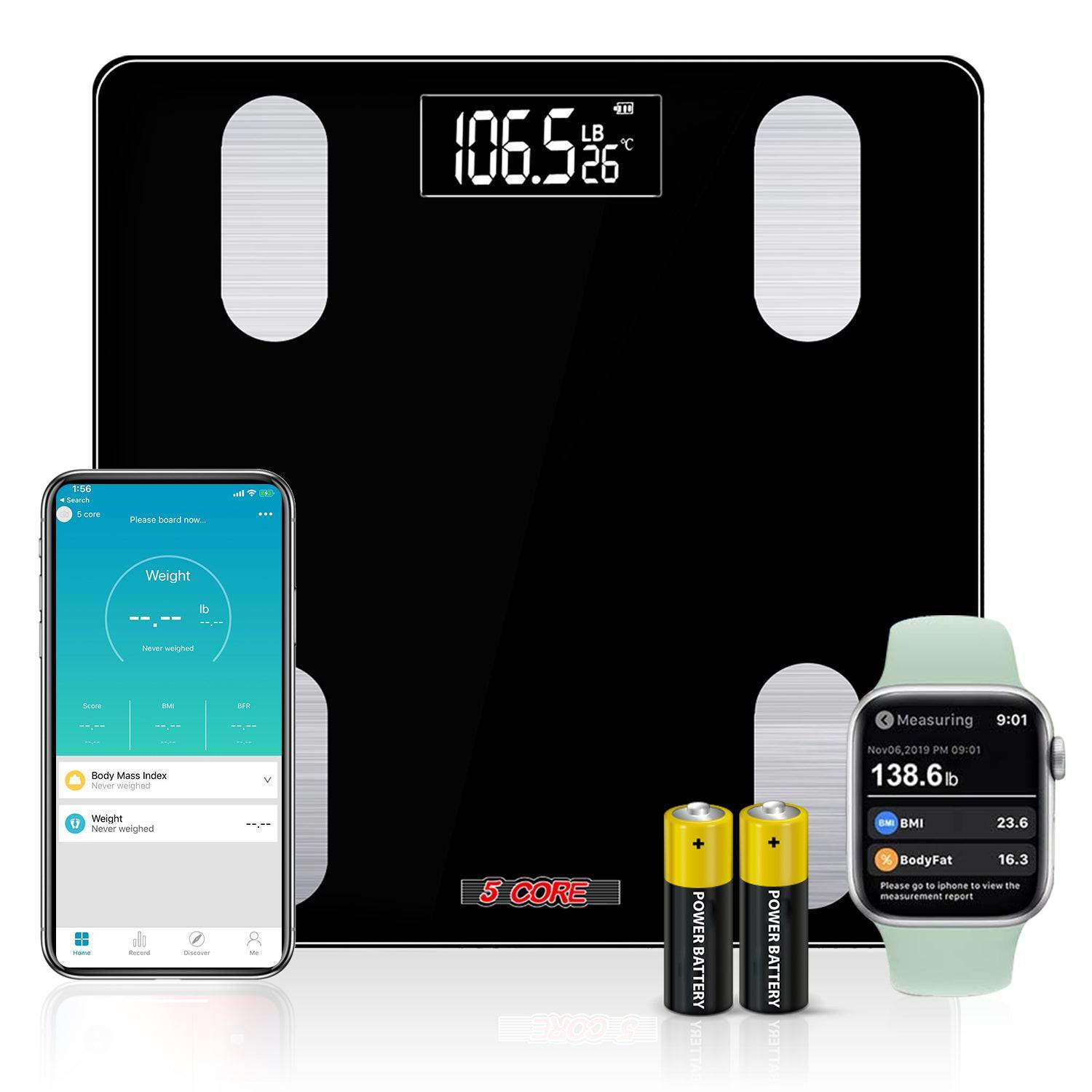 5 Core Scales for Body Weight Fat Bathroom Scale Smart Digital Bluetoo ...