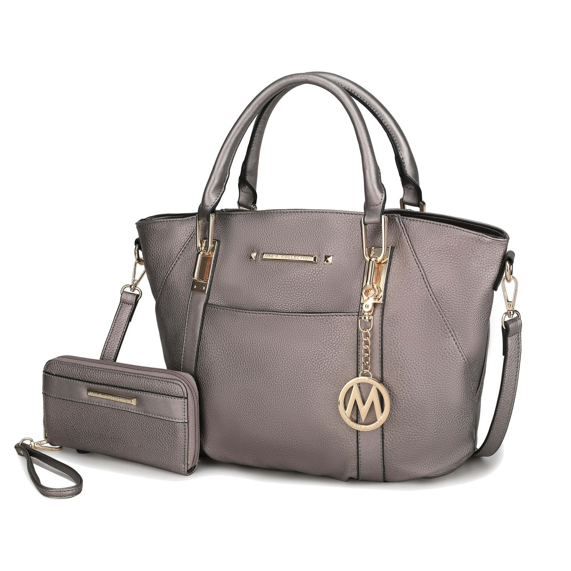 MKF Collection Darielle Vegan Leather Women's Satchel Bag with Wallet by Mia K. 2 Pieces -Pewter