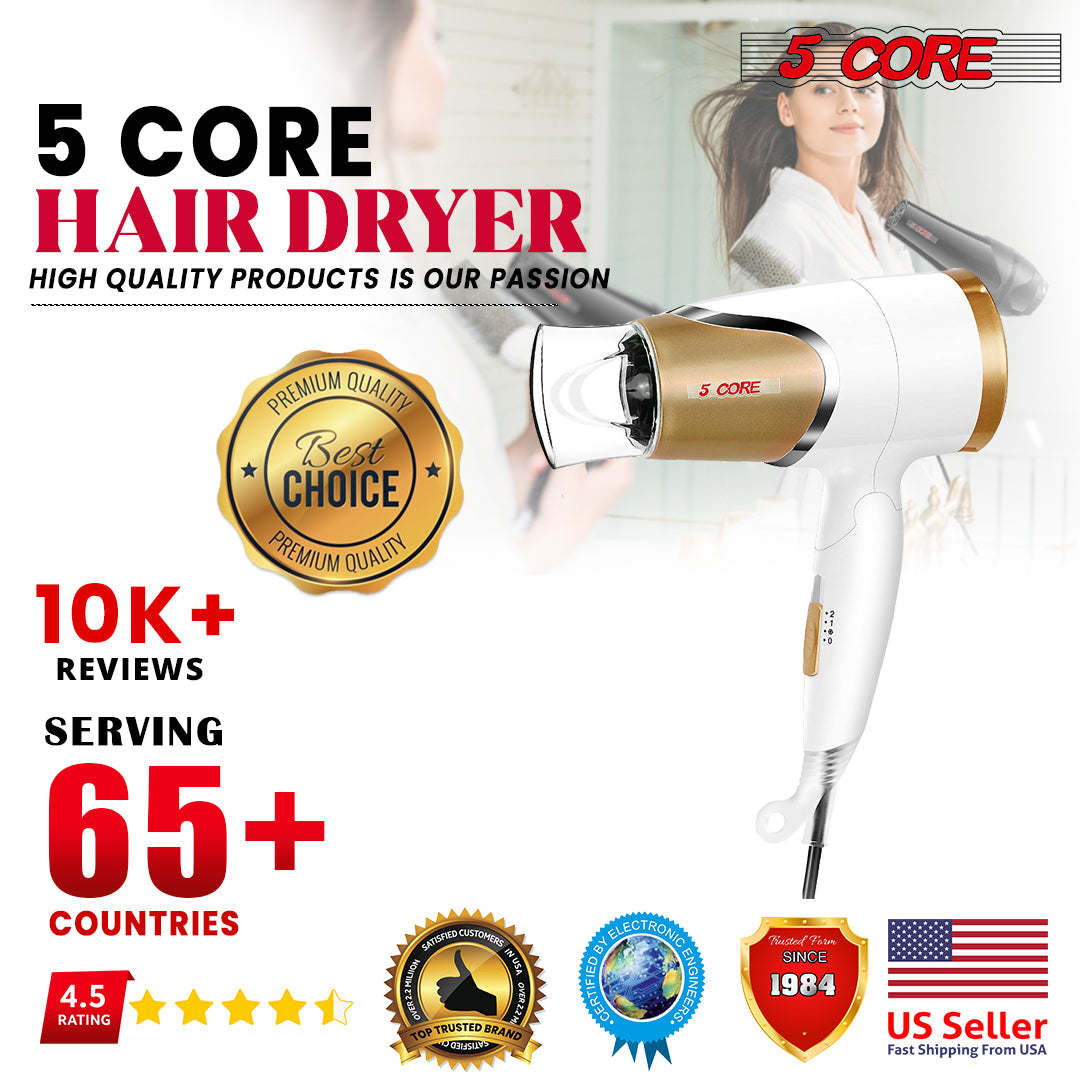 Hair Blow Dryer Lightweight Conditioner Cord Keeper Hair Dryer Ionic Men Women Blower 1875W Ceramic Quiet Styling Pik 5 Core HD F