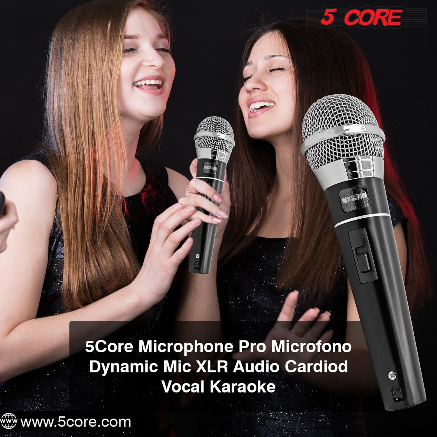 5 CORE Premium Handheld Microphone Unidirectional Vocal Dynamic Cardioid Mic W Detachable 10ft XLR Cable, Mic Clip, Mesh Grille & ON/Off Switch Suited for Speakers, Amp, Mixers, Karaoke Singing- PM100