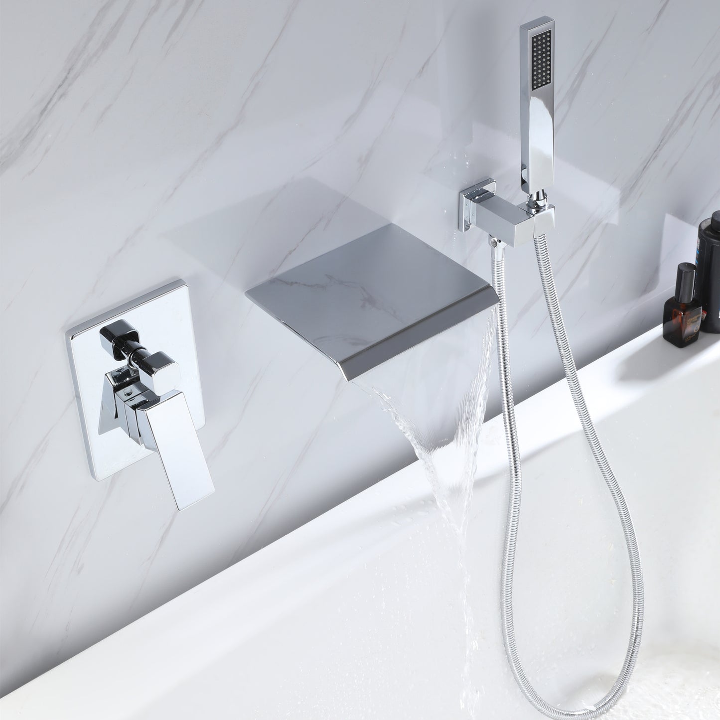 TrustMade Pressure-Balance Waterfall Single Handle Wall Mount Tub Faucet with Hand Shower - 2W02