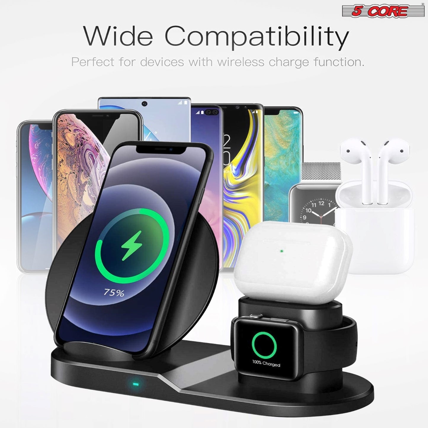 5 Core Wireless Charger, 3 in 1 Qi Wireless Charging Station 10W / 15W, Fast Wireless Charging Pad, Travel Charger for Multiple Devices for Qi Phones, Android, Galaxy S- Series, Watch, Earbuds - WCR 3